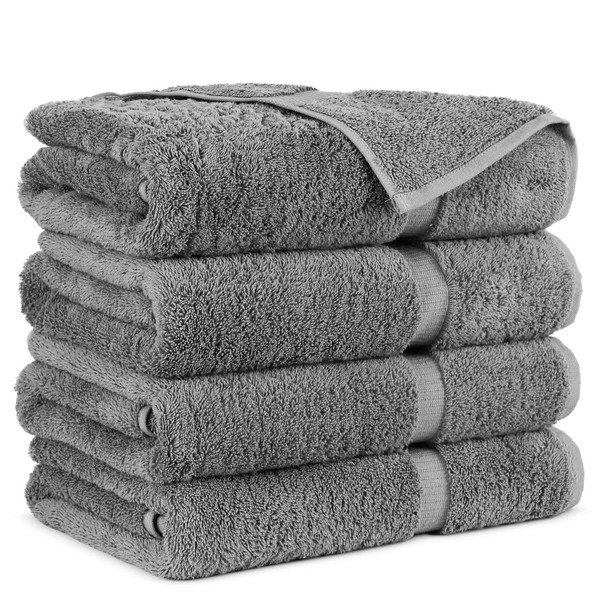 Towel Bazaar Premium Turkish Cotton Super Soft and Absorbent Towels (4-Piece Bath Towels, Gray)