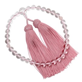 Kiho Kobo Women's Prayer Beads, Kyoto Prayer Beads, Crystal, 0.3 inch (8 mm) Ball, Rose Quartz Celestial Ball, Can be Used in All Sects, One-Handed, Pink/Pure Silk Board, Gift Box Included, Certificate Included, Stone Silk