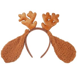 Mltao Reindeer Antlers Deer Ears Headband Cute Christmas Hair Accessories (Camel Color Horn with Big Ears)