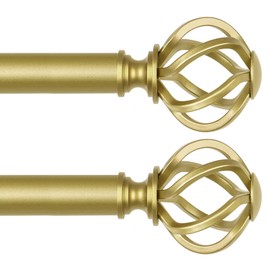 2 Pack Curtain Rod 32 to 58 Inches (2.6 to 4.8 ft), USFOOK 7/8 Inch Heavy Duty Curtain Rods for Windows, Telescoping Splicing Drapery Rods with Gold Twisted Cage Finials