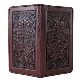 Oberon Design Celtic Hounds Embossed Genuine Leather Checkbook Cover, 3.5x6.5 Inches, Wine, Made in the USA