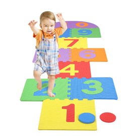 Hopscotch Mat for Kids, 12"×12" Hopscotch Interlocking Foam Tiles, Easy to Assemble & Clean, Soft & Durable EVA Hopscotch Rug, 10 Large Number Foam Play Mats for Most Surface 7 x 2 Ft