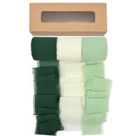 allydrew Fringe Chiffon Ribbons, 1.5 Inch x 21 Yd Frayed Edges Chiffon Ribbons for Wedding Invitations, Bridal Bouquet, Gift Wrapping, DIY Arts & Crafts (Set of 3), Misty Grove
