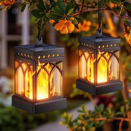 KOOPER Solar Lanterns Outdoor Waterproof, Two Modes Hanging Solar Lantern Lights for Outside, Auto ON/Off Lanterns Decorative Outdoor for Garden Table Yard Path Tree Patio Lawn Decor, Gifts, 2 Pack