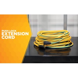 Coleman Cable 02439 14/3 Push-Lock SJTW Locking Extension Cord, Yellow/Blue, 100-Feet