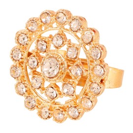 Touchstone NEW Indian Bollywood Royal Rajwada Pretty Studded Diamond Look Sparkling Rhinestone Adjustable Designer Wedding Jewelry Cocktail Finger Ring In Gold Tone For Women., Alloy,Gold,Metal