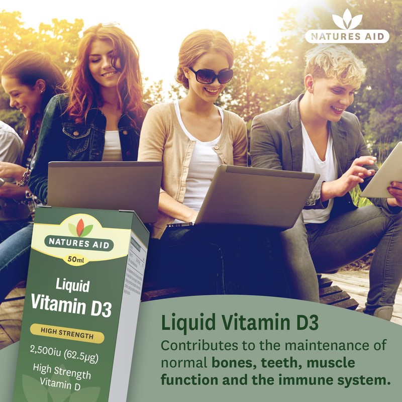 Natures Aid Vegan Vitamin D3/Cholecalciferol Liquid, 2500iu, Dropper Included, 50