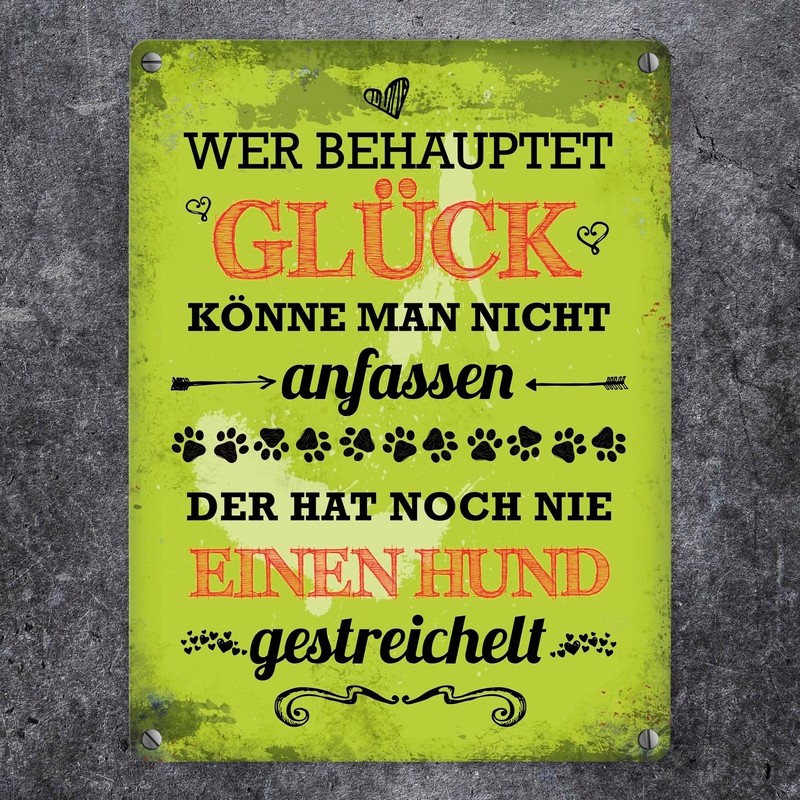Metal Sign with Saying "Hund streicheln ist Glück" [Dog Stroke