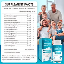 CANLIST Probiotics 120 Billion CFUs 18 Strains, 3 Prebiotics & Digestive Enzymes for Men Women,Digestive & Immune Support,Shelf Stable Non-GMO 60 Capsules