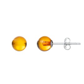 Baltic Amber Sterling Silver Small Stud Ball Earrings for Women