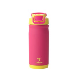 REDUCE 14 oz Hydrate Pro Stainless Steel Insulated Water Bottle - Flip Top Leak-Proof Lid,Dishwasher Safe, BPA-Free, Dual Wall Vacuum, Keeps Drinks Cold for 48 Hrs, Cup Holder Friendly - Pink Lemonade