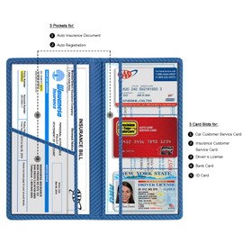 TOURSUIT Car Registration and Insurance Card Holder, Vehicle License Document Glove Box Compartment Organizer, Essential Car Wallet Case for Driver Auto Owners (Carbon Blue)