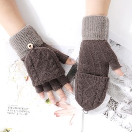 Fingerless Gloves for Women - Ladies Winter Warm Thermal Mitten Soft Knitted Convertible Flip Top Gloves for Women UK