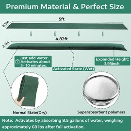 6 Pcs Water Activated Barrier for Flooding 5 Ft x 6.5 Inch Absorbent Flood Barriers for Home Sandless Sandbag Reusable Water Diverter for Door Garage Basement Prevention Rain Green