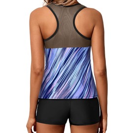 Yonique Tankini Trajes de baño para mujer con pantalones cortos, trajes de baño atléticos de dos piezas con espalda cruzada, Bloque de rayas azules, 22 Plus
