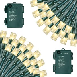 Battery Operated Christmas Lights, 33 FT 100 LED Mini String Lights with Timer and 8 Modes, Green Wire Outdoor Waterproof String Lights for Indoor Holiday Party Garden Decor, Warm White 2 Pack