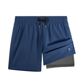 BRISIRA Mens Swim Trunks 5 Inch Compression Liner Beach Swim Shorts Bathing Suit Quick Dry 4-Way Stretch Pockets Copen Blue