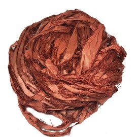 KnitSilk Super Bulky Recycled Sari Silk Ribbon Yarn in Rust | 50 GMS - 30 Yards | Duppioni Silk Ribbon | Ribbon for Crafts, Rug Making, Jewelry Making, Necklaces, Silk Scraps, Silk Strips (Pack of 1)