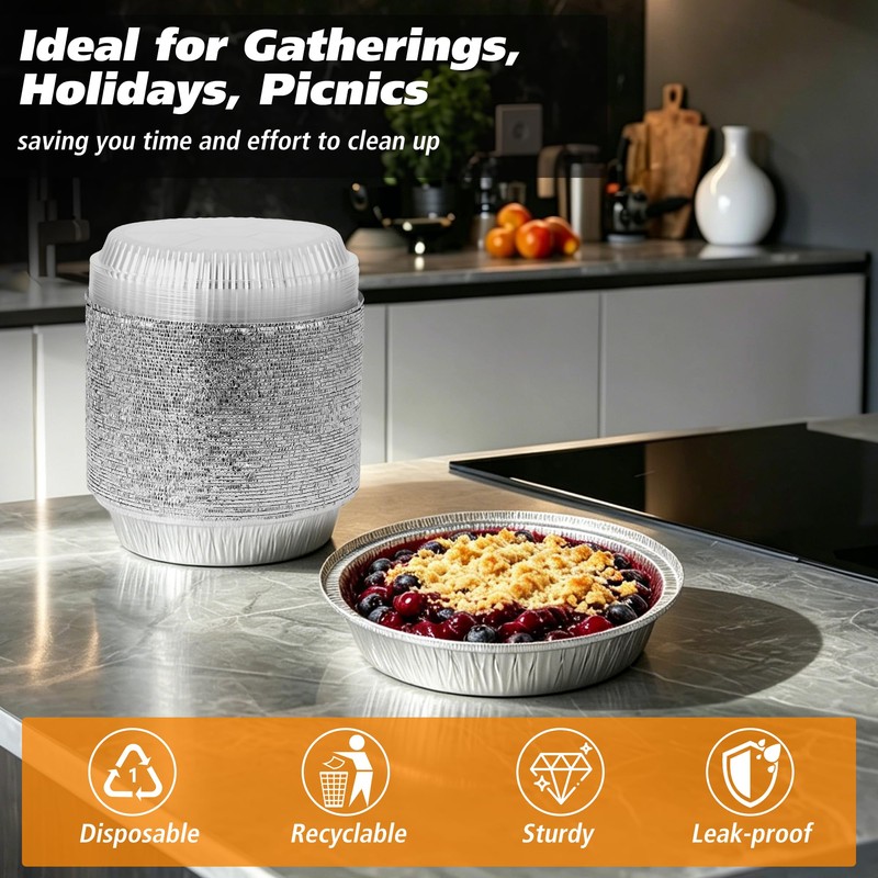 Homewarm 8" Round Aluminum Foil Pans with Clear Lids –