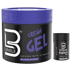 L3 Level 3 Cream Gel - Provides Volume and Medium Hold - With Vitamins to Nourish and Protect Hair Level Three Mens Hair Styling Cream (Sample Powder Included, Large)