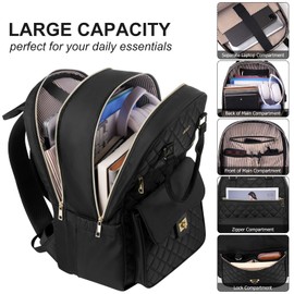 RJEU Laptop Backpack Women 17.3in,Anti-theft Rucksack Handbag for Work Travel Cabin,Smart School Backpack Girls College Bag for Office Uni Commuting,Gifts for Ladies,Black