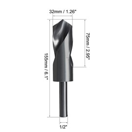 sourcing map Reduced Shank Drill Bit 32mm High Speed Steel HSS 6542 Black Oxide with 1/2 Inch Straight Shank