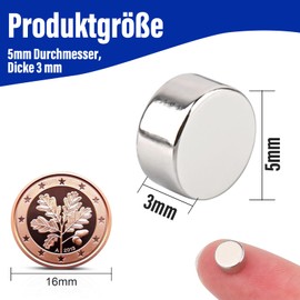 Pack of 160 Neodymium Magnets Extra Strong, 5 x 3 mm Small Magnets Strong, Mini Magnets Strong Magnets Small Round, Magnets for Magnetic Board, Magnets for Notice Board, Magnetic Board, Fridge, Craft