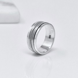 Treasure Bay 8mm BAND Men's Women's Spinner Silver Ring Braided Design Spinning Fidget Ring Stress Relief Ring (W)