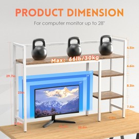 GAMOLIST Desktop Shelf, 4 Tier Wood Desk Hutch for Computer Monitor up to 28'' Multipurpose Countertop Desk Organizer Shelf, 38.6''Desktop Bookshelf Storage Rack for Home Office Dorm, White