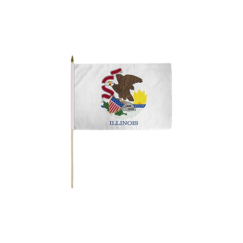 Illinois 12x18in Stick Flag - 1 dozen pack
