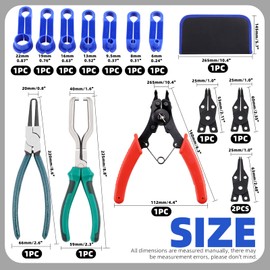 Glarks 10Pcs Fuel Line Pliers Kit, 9 Inch Fuel Filter Calipers and Hose Pipe Clamp Disconnect Release Removal Pliers and 4 in 1 Snap Ring Pliers with 7pcs AC Fuel Line Disconnect Tool Set