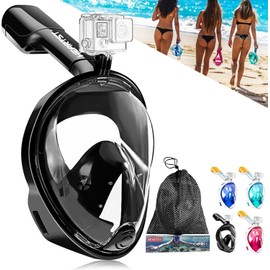 HEARTST Snorkel Mask, Anti-Water Diving Mask, 180° Panoramic Sea View, Full Face Type, Anti-Fog Design, Free Breathing, Diving Mask, Snorkeling Equipment, Sports Camera, Unisex, Kids (Black, L/XL)
