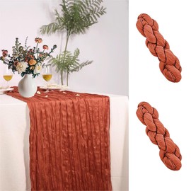 Baccessor 2 Pack Terracotta Cheesecloth Table Runner 35x120 Inch, 10ft Burnt Orange Gauze Table Runner, Boho Cheese Cloths Runner for Wedding Baby Shower Party Fall Thanksgiving Decor