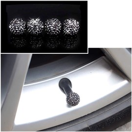 CB Handmade Bling Rhinestone Tire Valve Dust Caps Crystal Tire Air Sealing Cap for Car Styling, Ball-Titanium, 6-Pcs