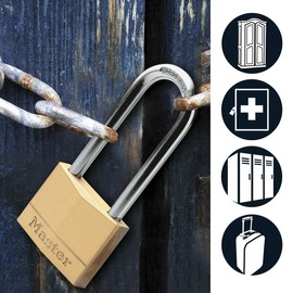 Master Lock 130EURDLJ Key Padlock with Brass Body and Long Shackle, Gold, 9,7 x 3 x 1,2 cm