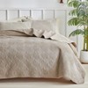WARMDERN Ultrasonic Khaki Velvet Quilt Set Queen Size, Geometric Textured