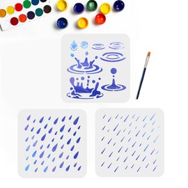 MAYJOYDIY 3 Stück Regentropfen Schablonen 20 × 20cm Wiederverwendbare Regentag Schablone Zum Malen von Wasserspritzern Kunsthandwerksvorlagen Mit Pinsel Für Fenster Holzwände Heimgeschenk Dekoration