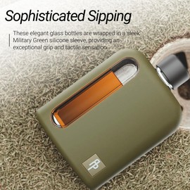 Ragproper Modern Glass Hip Flask for Men | Cork & Silicone Lid Liners | Firm Grip | Curved Edges | Durable Silicone Covered Flask for Whiskey | Liquor | Sprits | 100ml Single+ 240ml Double | Green
