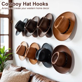 Dntorx 2.9 Inch Hat Hooks for Wall, 8 Pack Cowboy Hat Holder Wide Brimmed Hat Rack Organizer Strong Adhesive Cowboy Hat Hangers Storage Wall Mount for Cowboy, Sun Hats, Baseball Caps (Black)