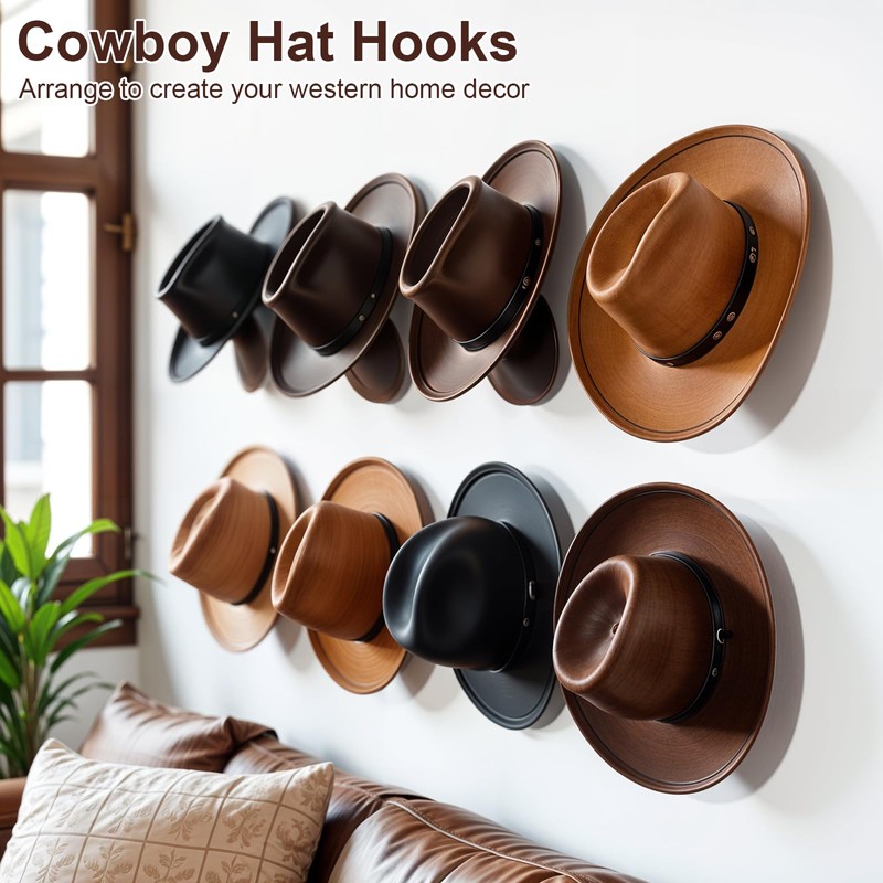 Dntorx 2.9 Inch Hat Hooks for Wall, 8 Pack Cowboy