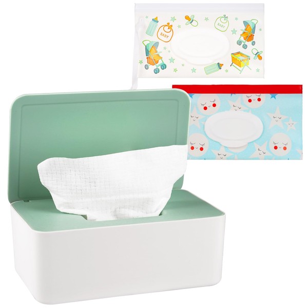 Whiidoom Diaper Wipes Dispenser Wipes Holder, Wipes Tissue Case Keeps Wipes Fresh Tissue Wipes Container with Lid (Green)