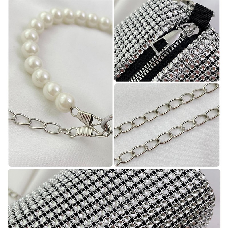 [HIVOGUE] Rhinestone Party Bag, Pearl, 2-Way Clutch Bag, Women's Shoulder