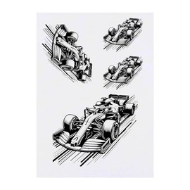 4 x 'Racing Car' Temporary Tattoos - Water Resistant, Skin-Safe, Non-Toxic Transfers, Mixed Sizes (TO00074204)