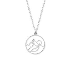 Boma Jewelry Sterling Silver Mountain Sunrise Circle Pendant Necklace, 18 Inches