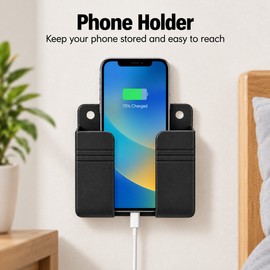 Wall-Mounted Storage Box for Remote & Phone – Punch-Free Black Organizer for Charging Areas & Home Use