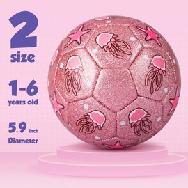 U&C Planet Kids Football Toddlers Football, Size 2 Footballs, Small Ball for Baby, Garden Balls Gift for Kids Boys Girls 1 2 3 4 5 6 Years Old Shining Pink Jellyfish