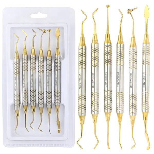 MuskalMed 6 Pcs Dental Instrument Composite Resin Filling Spatula Gold