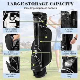 Tangkula Golf Stand Bag, Lightweight Organized Sunday Bag Easy Carry Shoulder Bag with 4 Way Dividers and 4 Pockets, Black