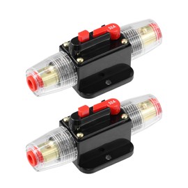 Motoforti Universal DC 12V-24V Fuse Holder 50A Inline Circuit Breaker Reset Fuse Holder for Car Marine Audio Stereo System Protection, Durable, Zinc Alloy, Black, 2 Set