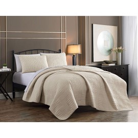 Addison Home Yardley Quilt Set, King, Lightweight Microfiber Bedspread, Embossed Design, Quilted Coverlet with Matching Pillow Shams, All Season Bedding Basics, Ivory